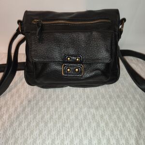 Bueno Black Leather Crossbody with Gold Accents